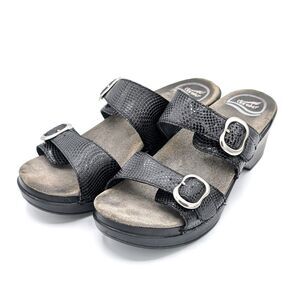 Dansko Sophie Black Leather Strap Comfort Wedge Sandals Women's EU 39 / US 8